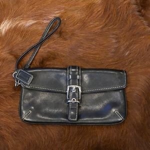 Coach Black Leather Wristlet 7x3.5